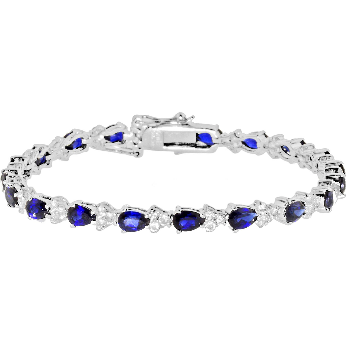 Sterling Silver Created Blue and White Sapphire Bracelet
