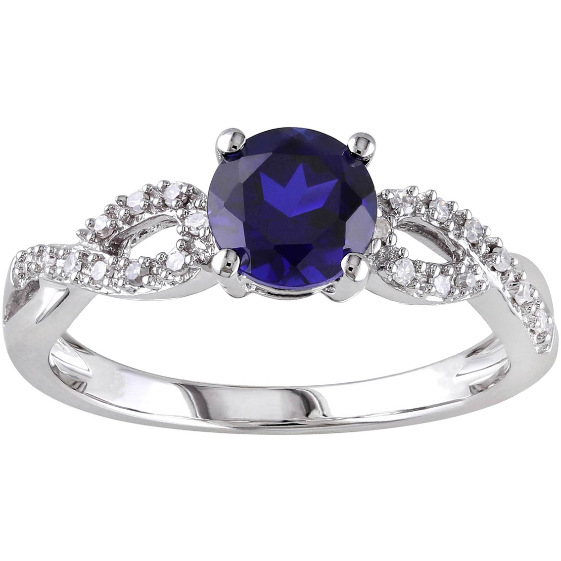 Sofia B. 10K White Gold 1/10 CTW Diamond and Created Blue Sapphire Fashion Ring
