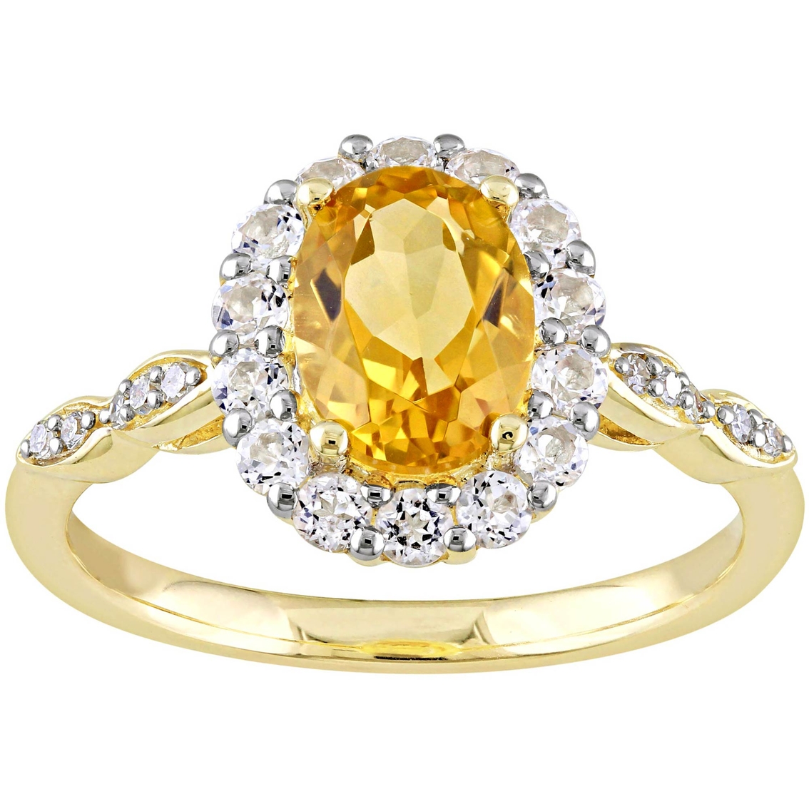 Sofia B. 14K Yellow Gold Citrine and White Topaz and Diamond Accent Halo Ring - Image 1 of 4
