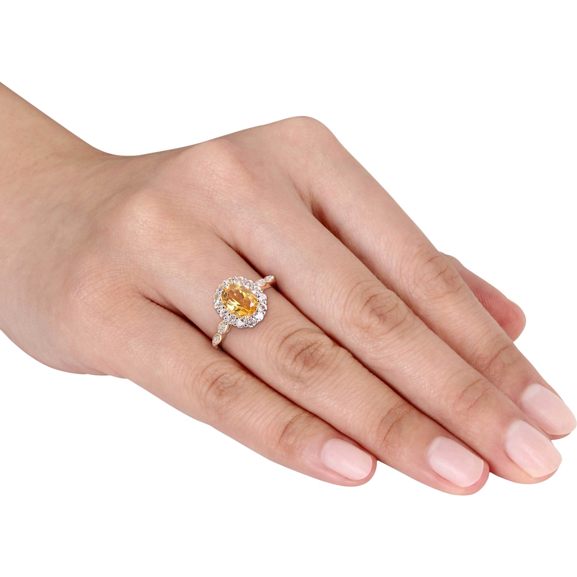 Sofia B. 14K Yellow Gold Citrine and White Topaz and Diamond Accent Halo Ring - Image 4 of 4
