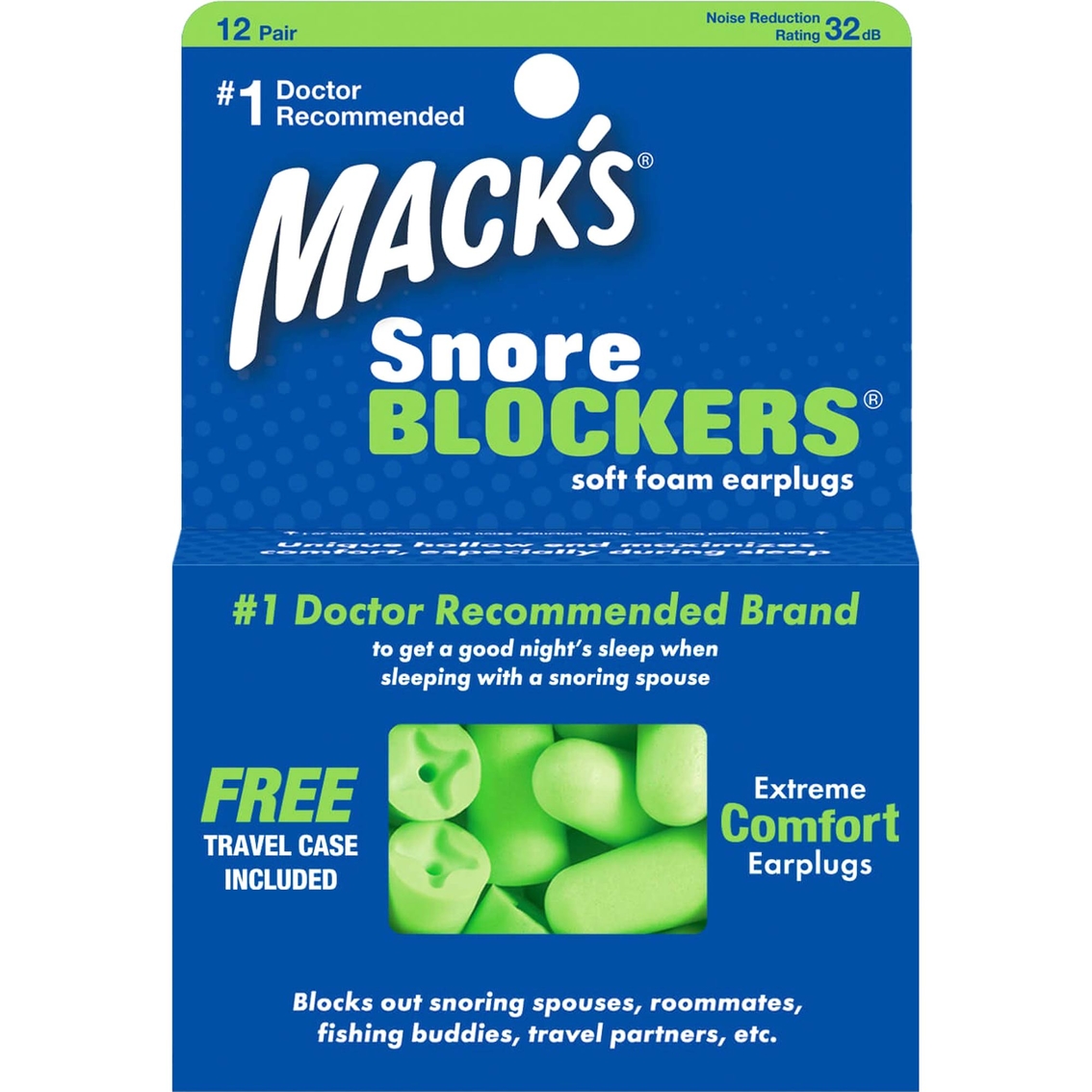 Macks Snore Blockers Foam Earplugs 12 Pk.