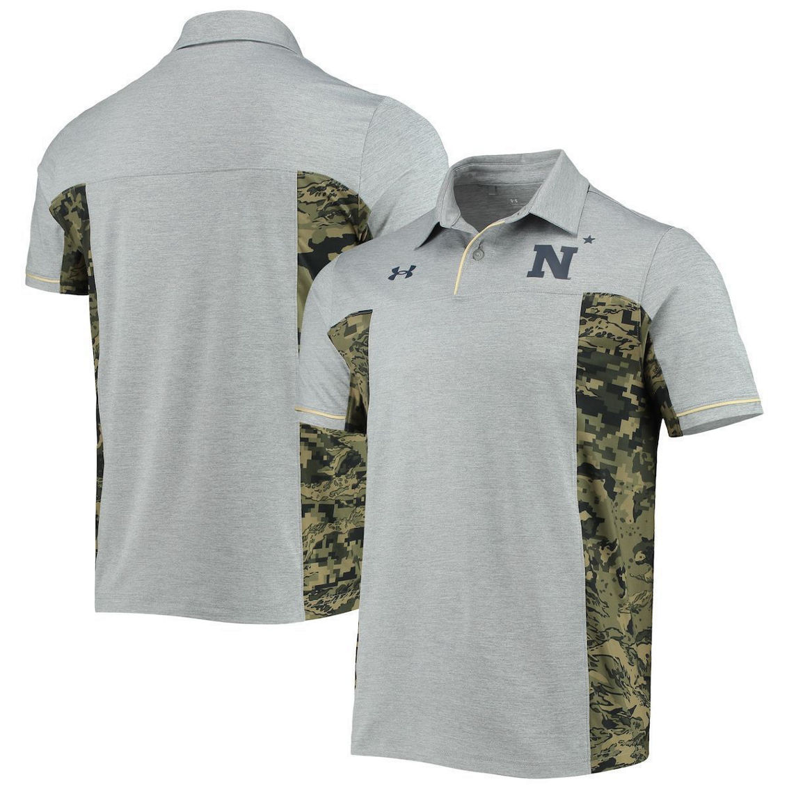 Under Armour Men's Heathered Gray Navy Midshipmen Freedom Performance Polo - Image 2 of 4