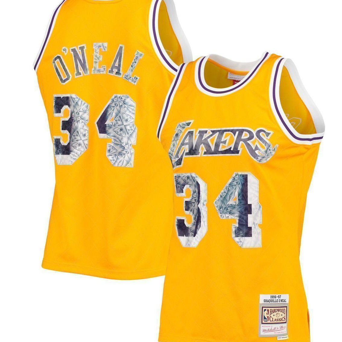 Mitchell & Ness Men's Shaquille O'Neal Gold Los Angeles Lakers 1996-97 Hardwood Classics NBA 75th Anniversary Diamond Swingman Jersey - Image 2 of 4