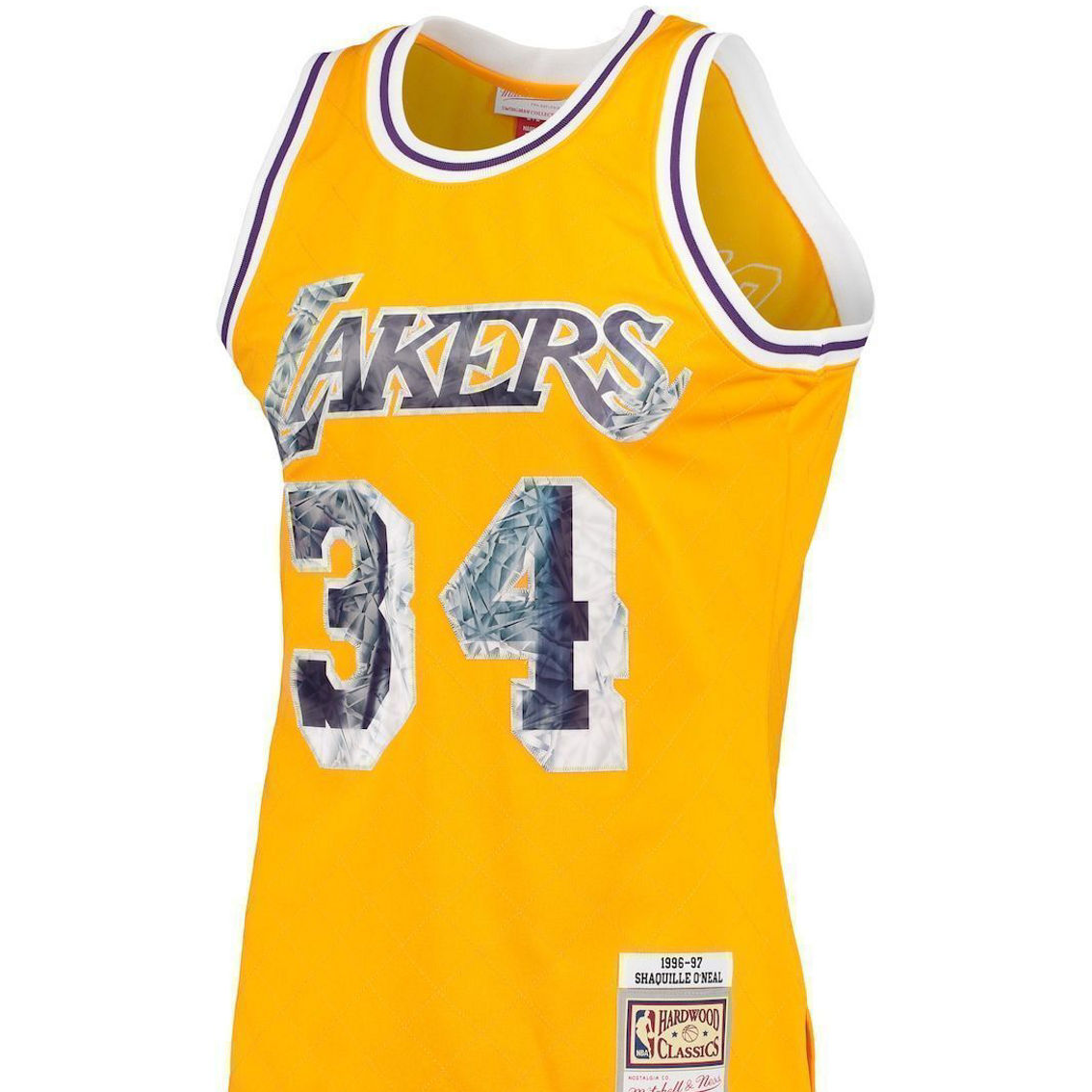 Mitchell & Ness Men's Shaquille O'Neal Gold Los Angeles Lakers 1996-97 Hardwood Classics NBA 75th Anniversary Diamond Swingman Jersey - Image 3 of 4