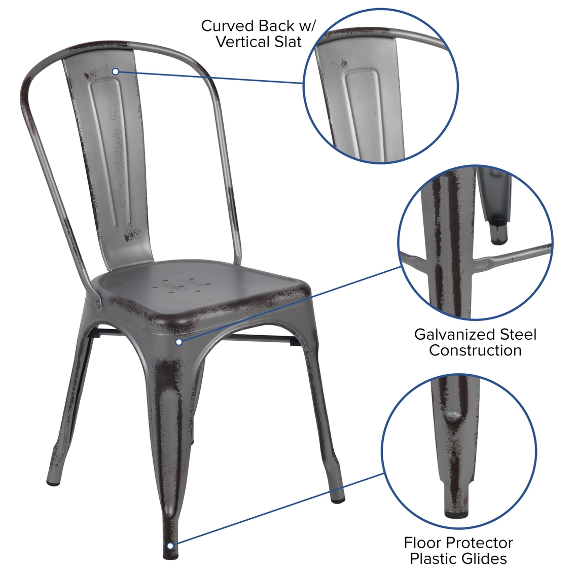 Flash Furniture Distressed Metal Indoor-Outdoor Chair - Image 5 of 5