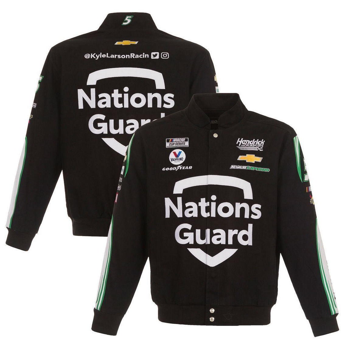 JH Design Men's Black Kyle Larson Nations Guard Twill Uniform Full-Snap Jacket - Image 2 of 4