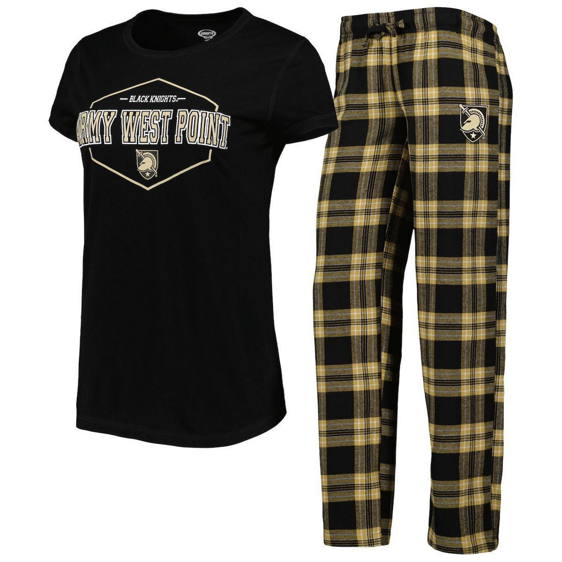 Concepts Sport Women's Black/Gold Army Black Knights Badge T-Shirt & Flannel Pants Sleep Set - Image 2 of 4