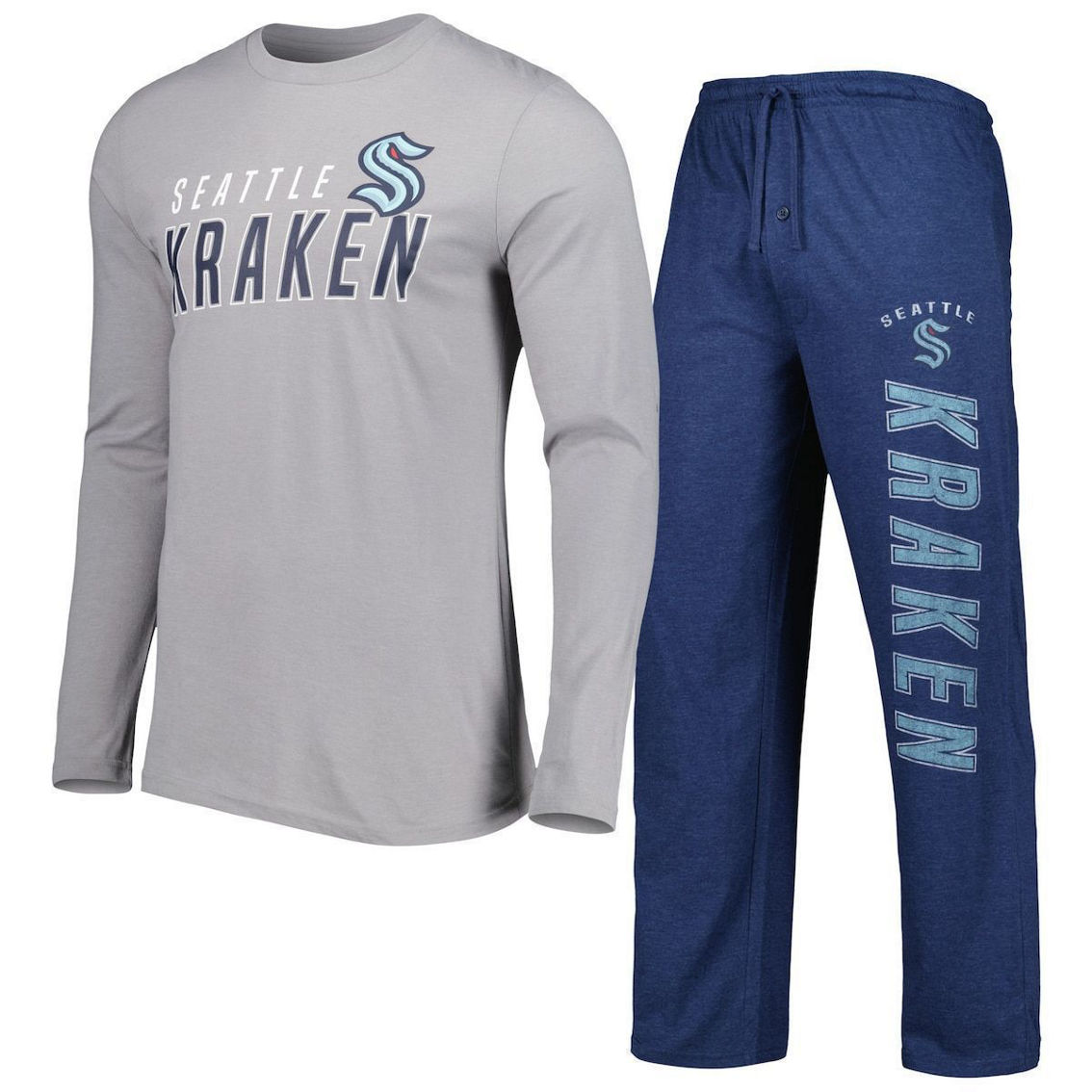 Concepts Sport Men's Deep Sea Blue/Gray Seattle Kraken Meter Long Sleeve T-Shirt & Pants Sleep Set - Image 1 of 4