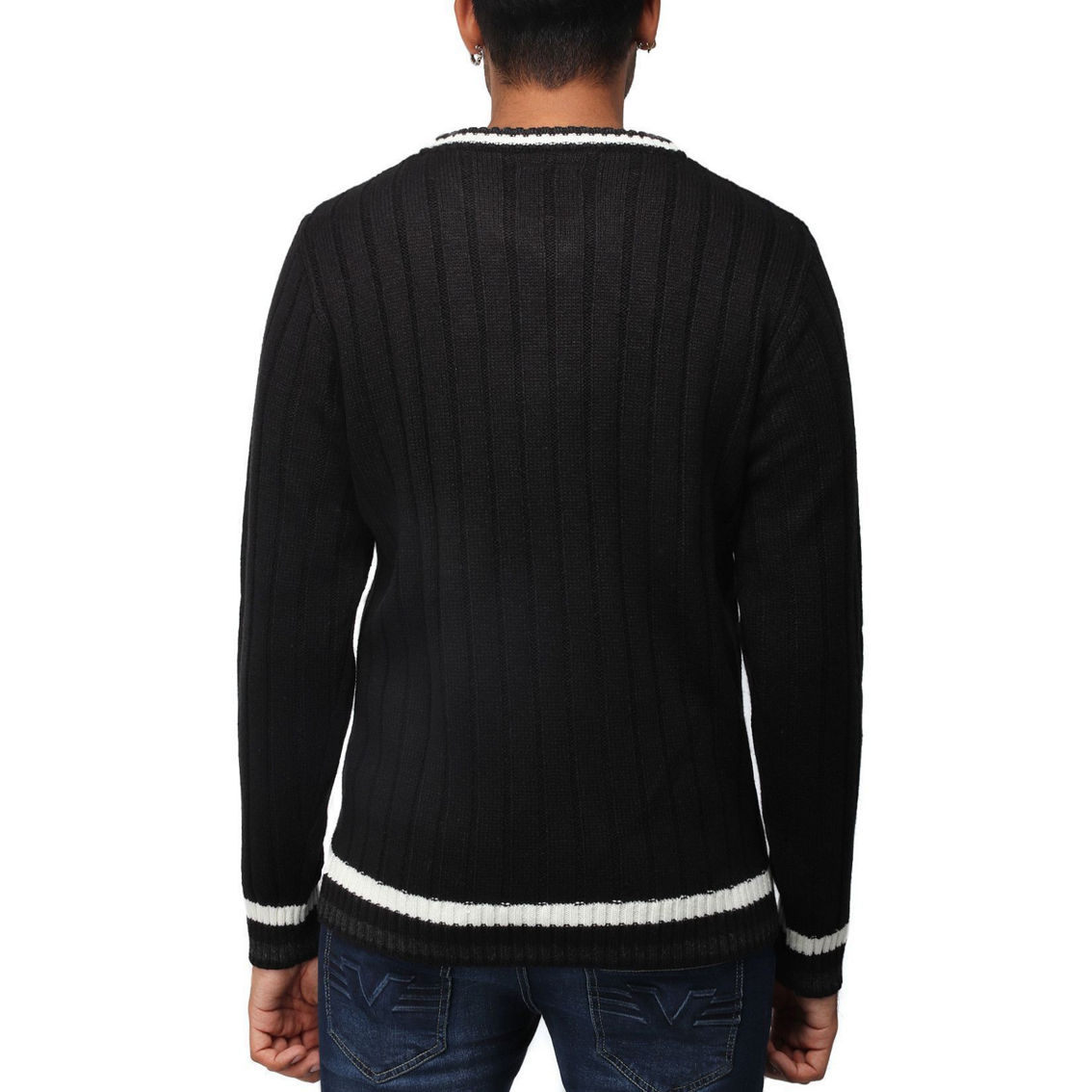 Men's Cable Knit Tipped V-Neck Sweater - Image 2 of 3