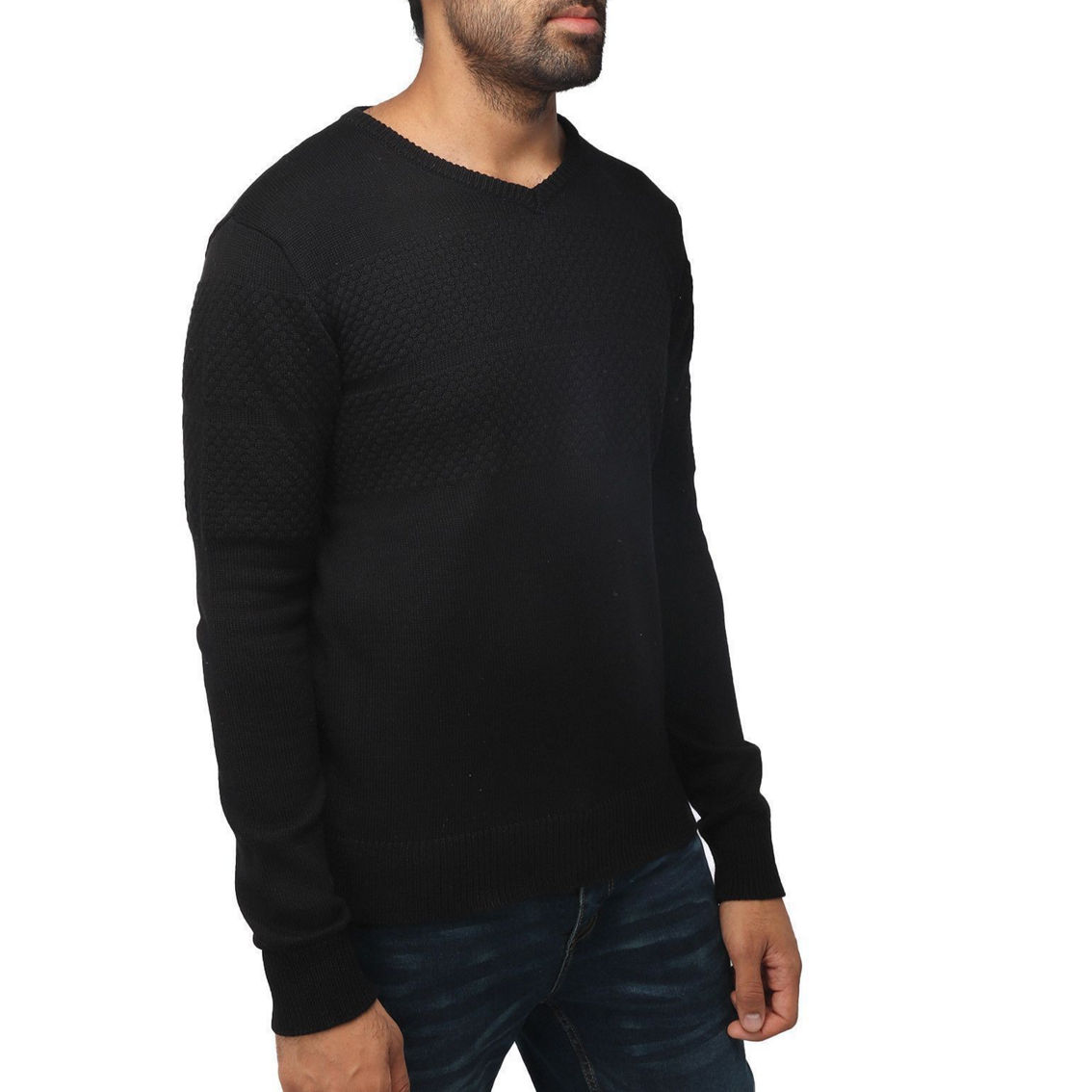 Men's V-Neck Honeycomb Knit Sweater - Image 3 of 3