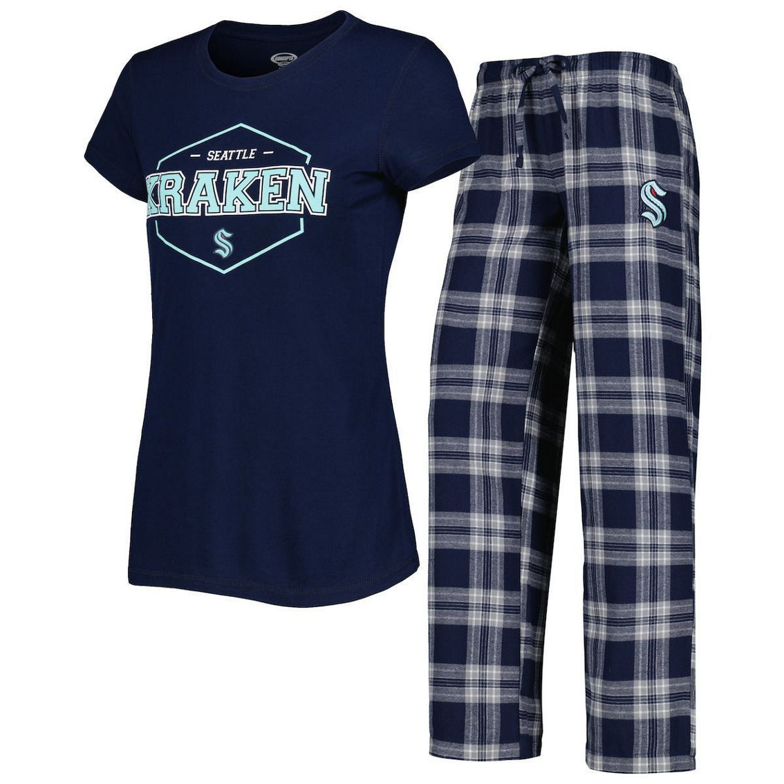 Concepts Sport Women's Deep Sea Blue/Gray Seattle Kraken Badge T-Shirt & Pants Sleep Set - Image 2 of 4
