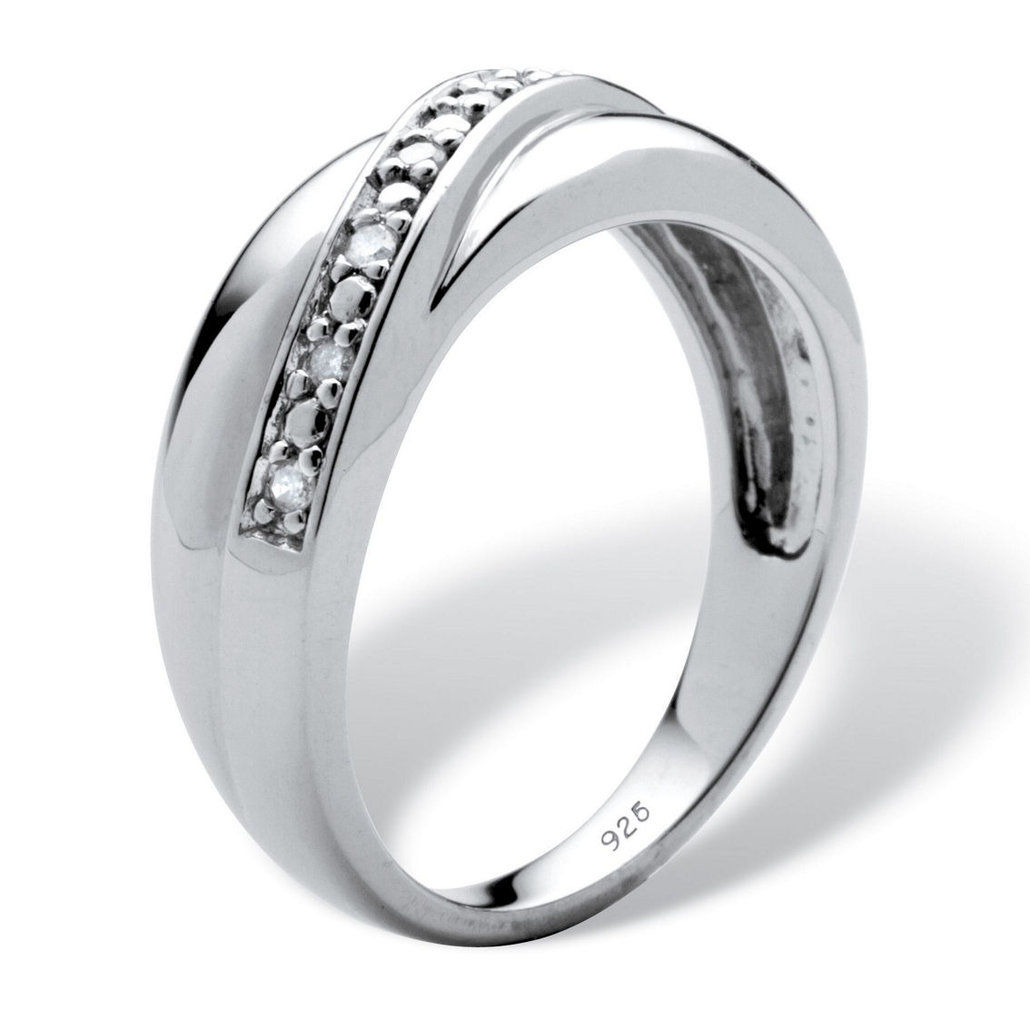 Men's 1/10 TCW Round Diamond Wedding Band in Platinum-plated Sterling Silver - Image 2 of 5