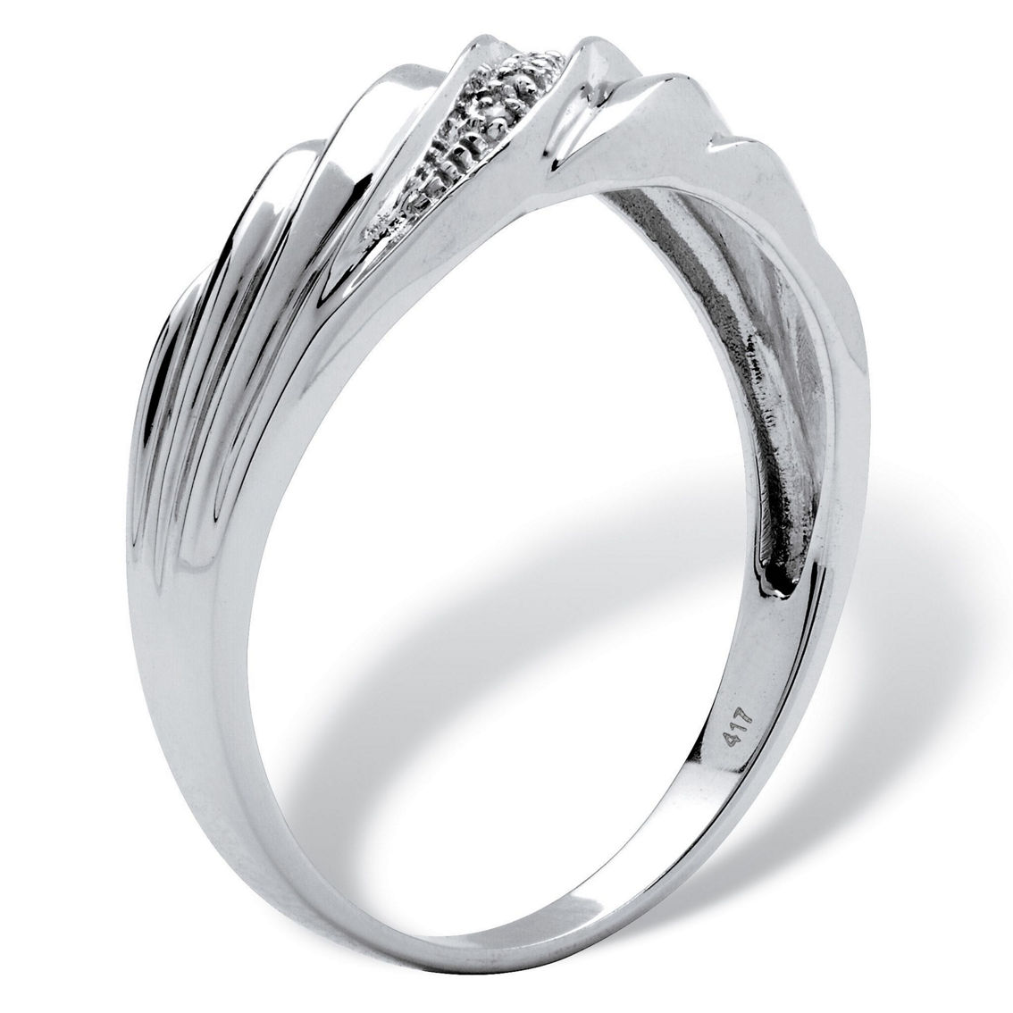 Men's Diamond Accent Solid 10k White Gold Swirled Wedding Band Ring - Image 2 of 5