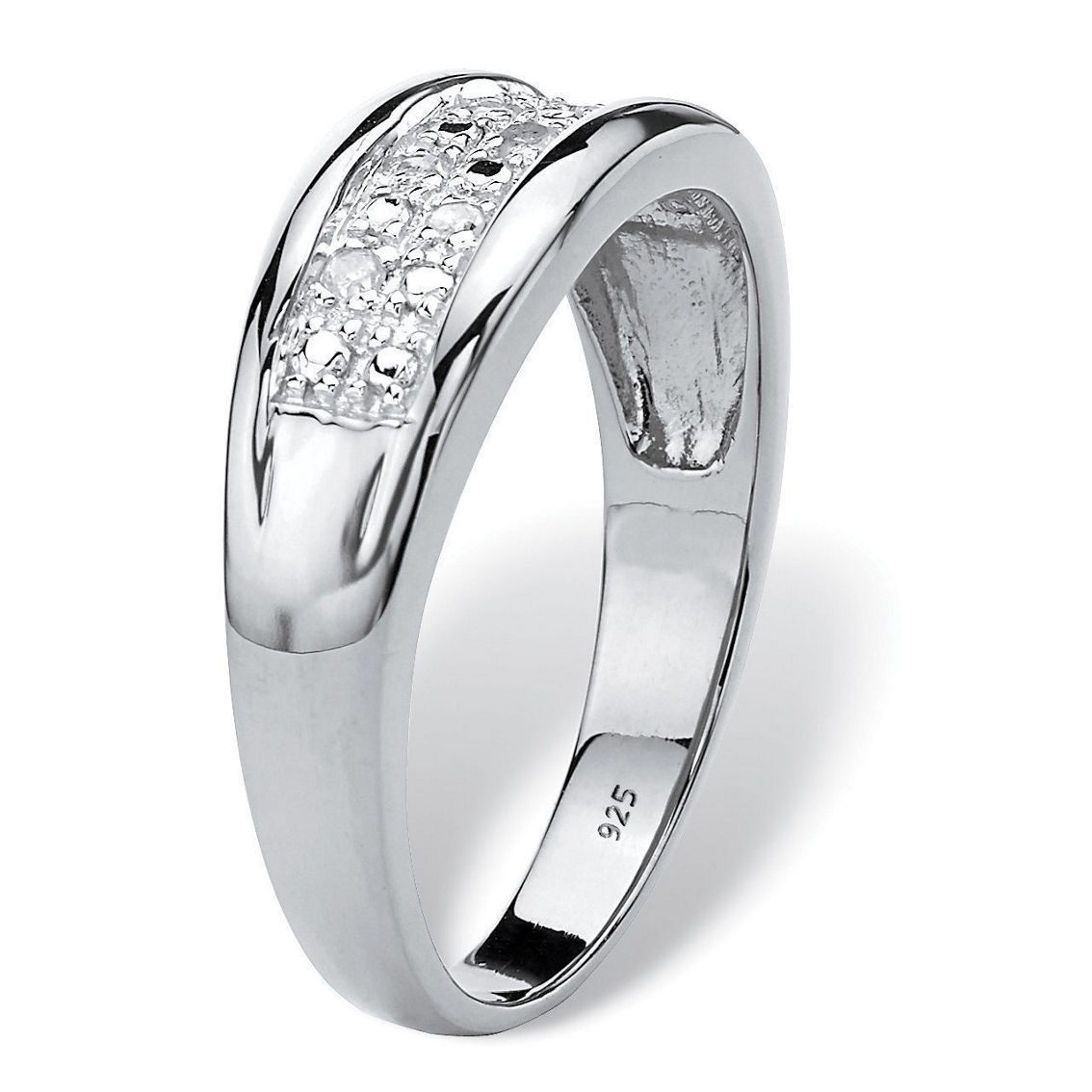 Men's Round Genuine Diamond Wedding Ring 1/8 TCW in Platinum-plated Sterling Silver - Image 2 of 5