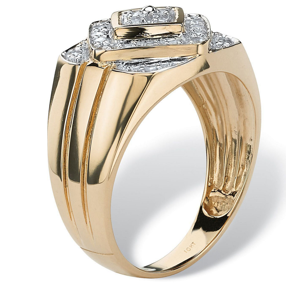 Men's 1/4 TCW Round Diamond Geometric Ring in 10k Gold - Image 2 of 5