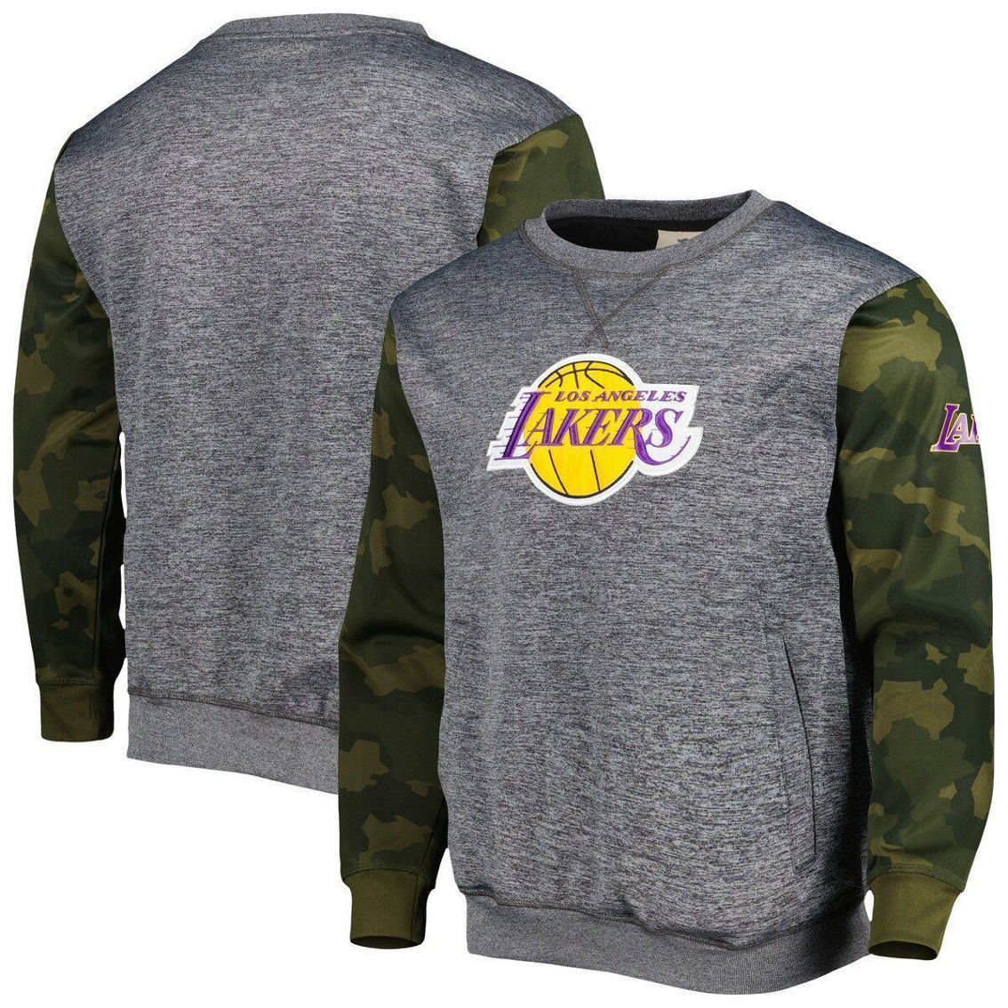 Fanatics Branded Men's Heather Charcoal Los Angeles Lakers Camo Stitched Sweatshirt - Image 2 of 4