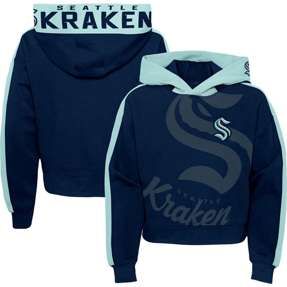 Outerstuff Girls Youth Deep Sea Blue Seattle Kraken Record Setter Pullover Hoodie - Image 2 of 4