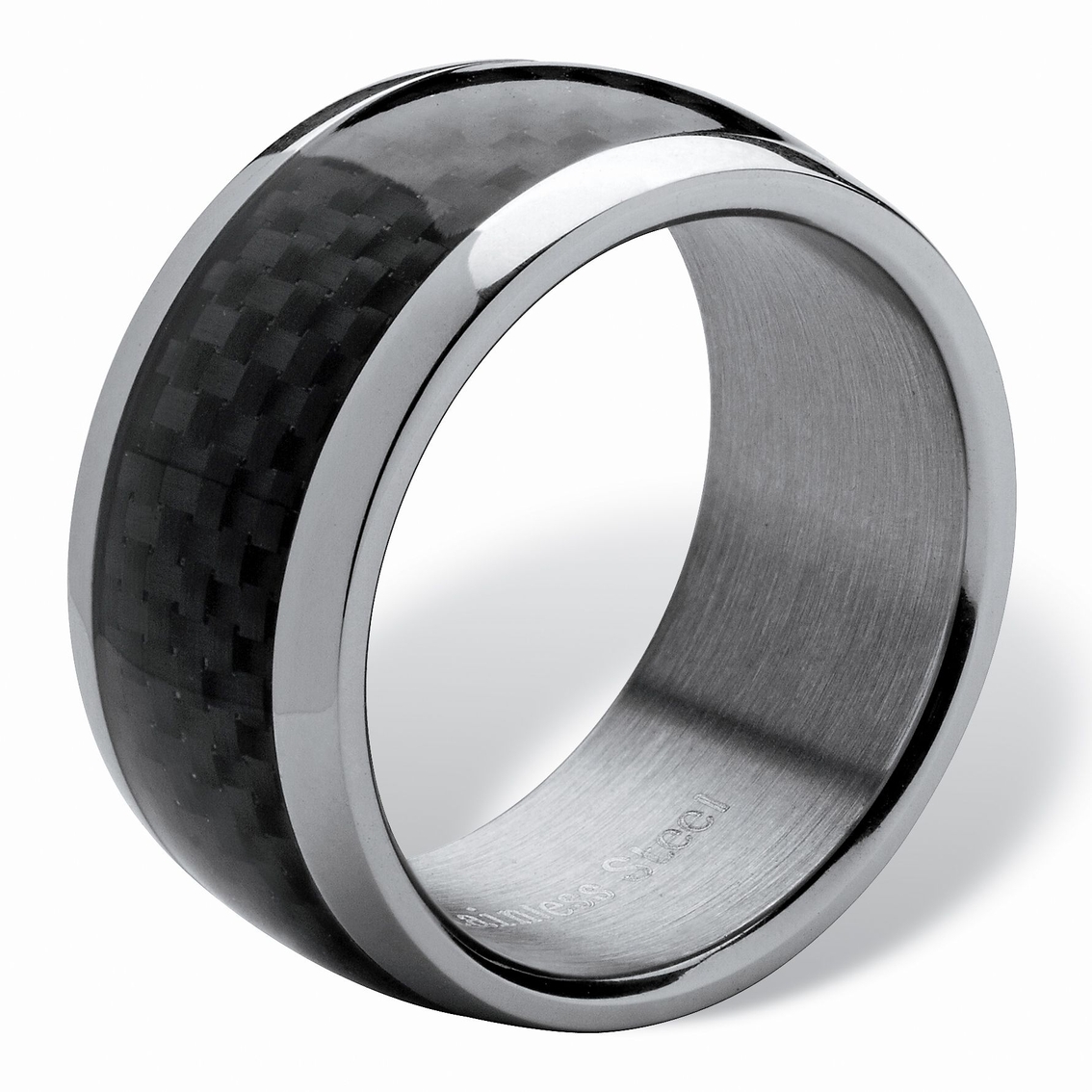 Men's Black Checkerboard Motif Band in Ion-Plated Stainless Steel (11mm) Sizes 7-16 - Image 2 of 5