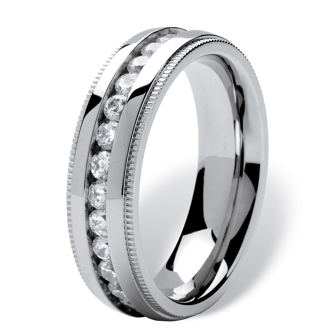 Men's 1.12 TCW Round Cubic Zirconia Eternity Band in Stainless Steel Sizes 8-16 - Image 2 of 5