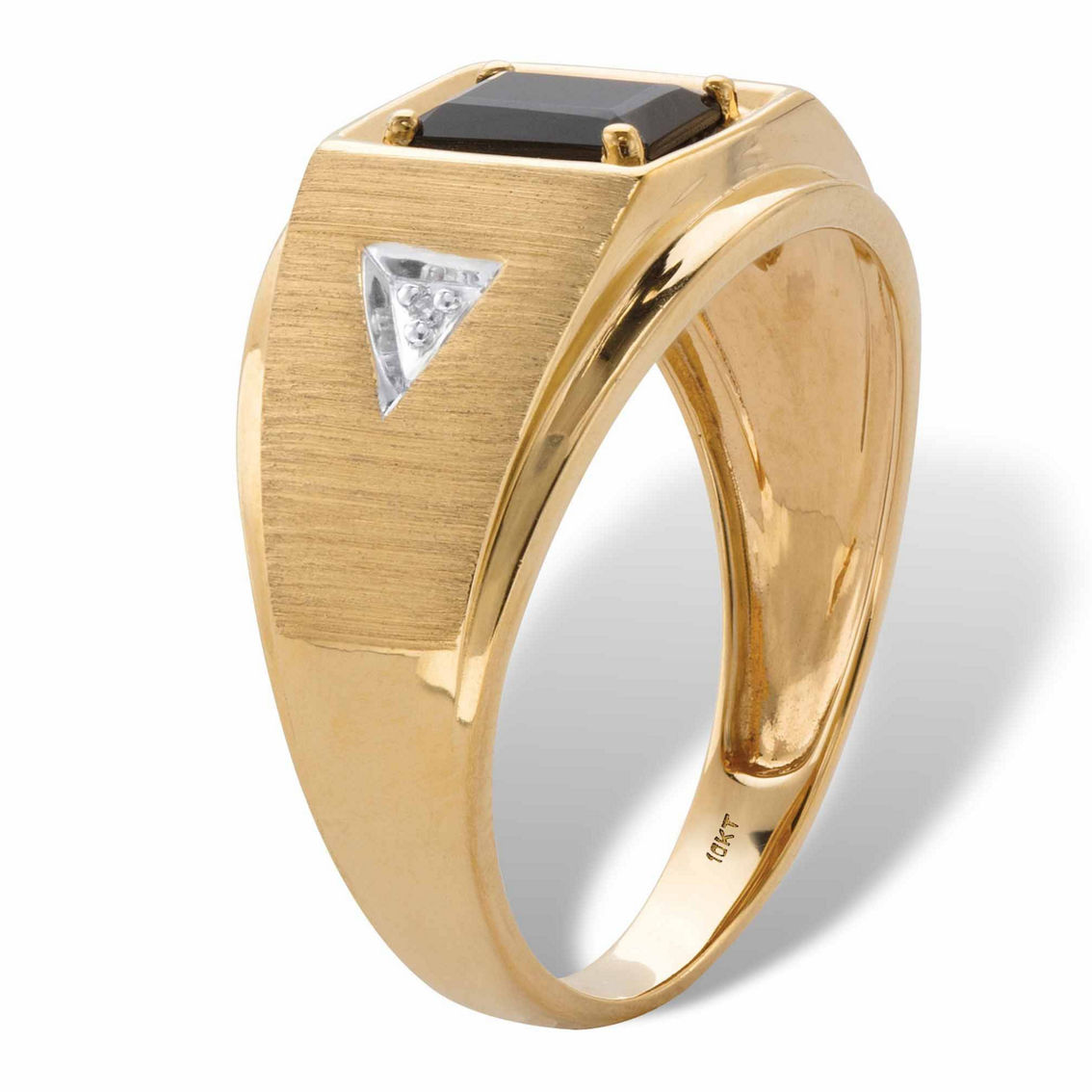 Genuine Emerald-Cut Onyx and Diamond Accent Men's Ring in Solid 10k Yellow Gold - Image 2 of 5