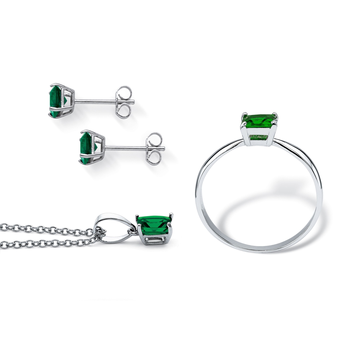 PalmBeach 3-Piece Birthstone Sterling Silver Necklace, Earring and Ring Set 18