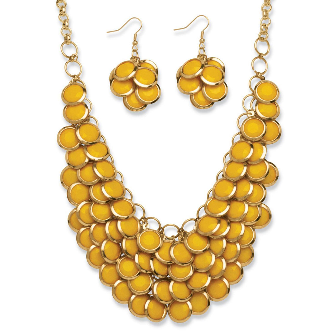 2 Piece Yellow Bib Necklace and Cluster Earrings Set in Yellow Goldtone