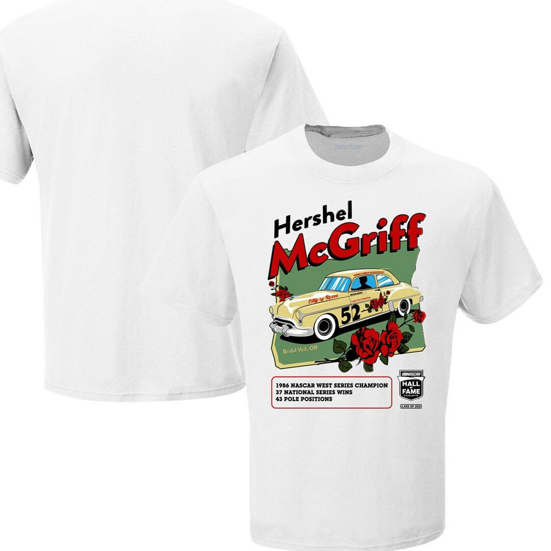 Checkered Flag Sports Men's White Hershel McGriff NASCAR Hall of Fame Class of 2023 Inductee T-Shirt - Image 2 of 4