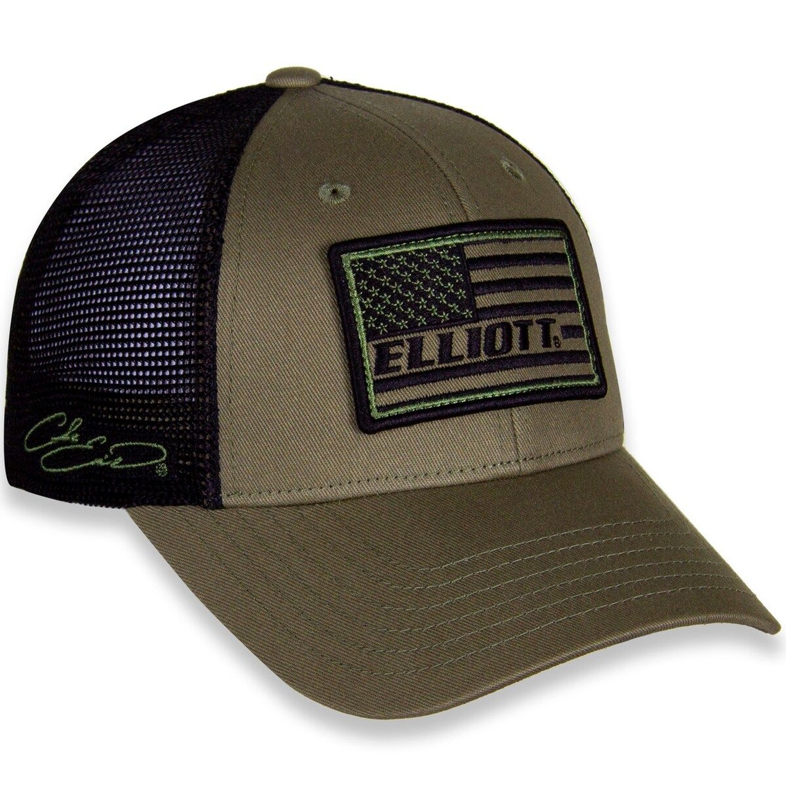 Hendrick Motorsports Team Collection Men's Olive/Black Chase Elliott Tonal Flag Snapback Adjustable Hat - Image 4 of 4