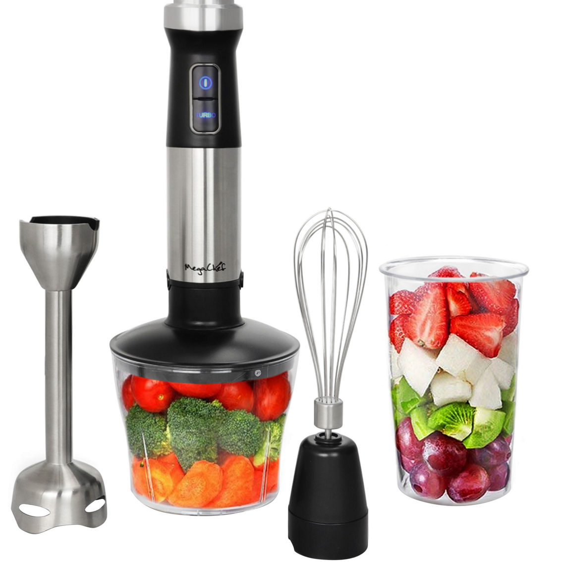 MegaChef 4 in 1 Multipurpose Immersion Hand Blender With Speed Control and Acces - Image 1 of 5