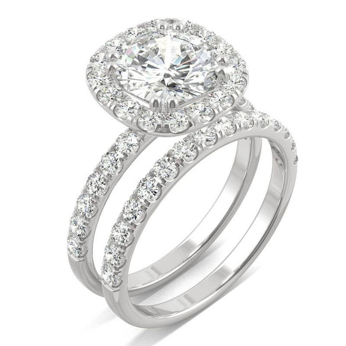 Charles & Colvard 2.87cttw Moissanite Halo Bridal Set in 14k White Gold - Image 2 of 5