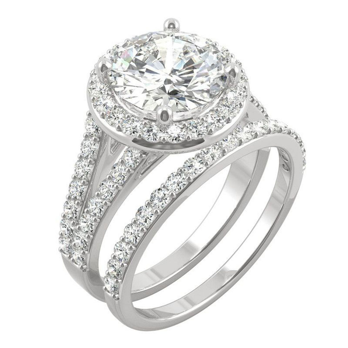 Charles & Colvard 3.69cttw Moissanite Halo Bridal Set in 14k White Gold - Image 2 of 5