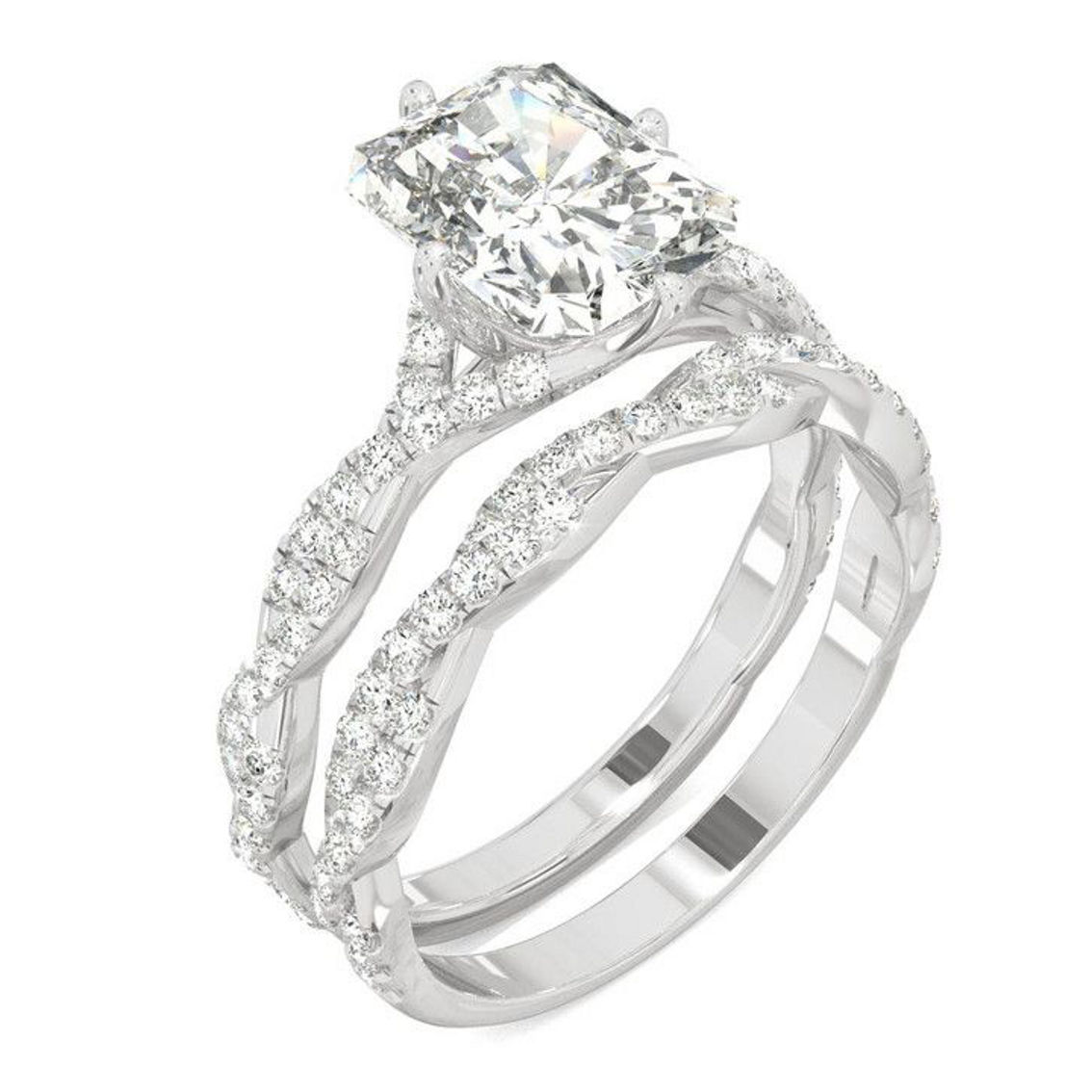 Charles & Colvard 3.42cttw Moissanite Radiant Bridal Set in 14k White Gold - Image 2 of 5