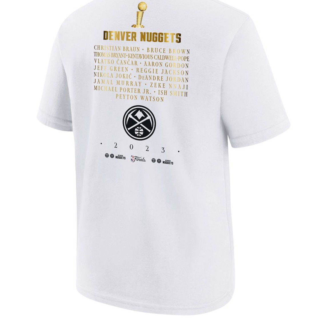 Nike NBA Youth White Denver Nuggets 2023 NBA Finals s Celebration Roster T-Shirt - Image 3 of 4
