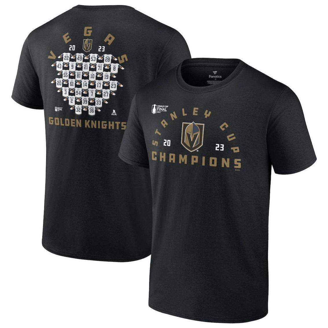 Fanatics Branded Men's Black Vegas Golden Knights 2023 Stanley Cup s Jersey Roster T-Shirt
