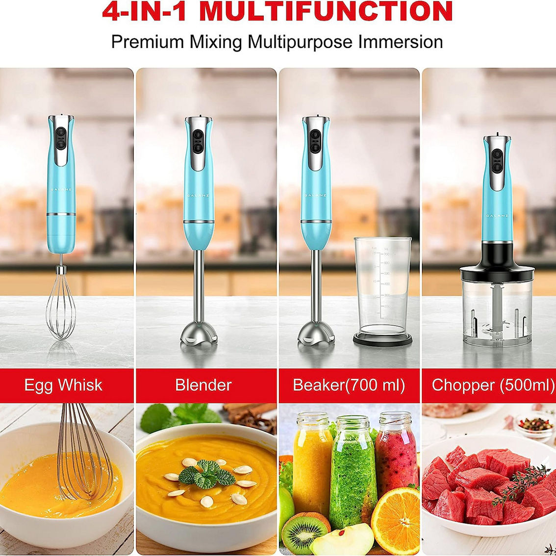 Galanz 2 Speed Multi-Function Retro Immersion Hand Blender in Bebop Blue - Image 3 of 5
