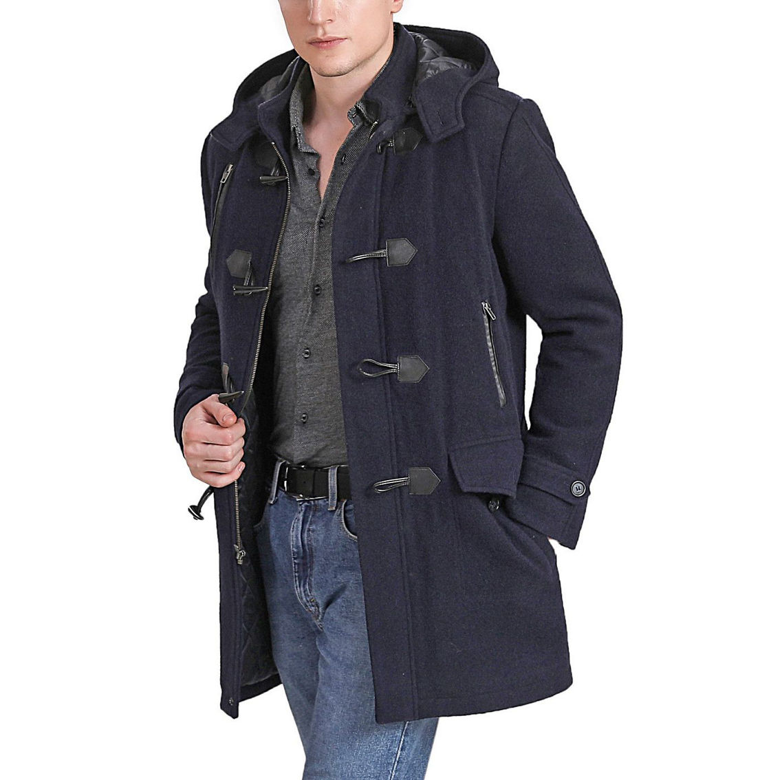 BGSD Men Tyson Wool Blend Leather Trimmed Toggle Coat - Regular & Tall - Image 3 of 5