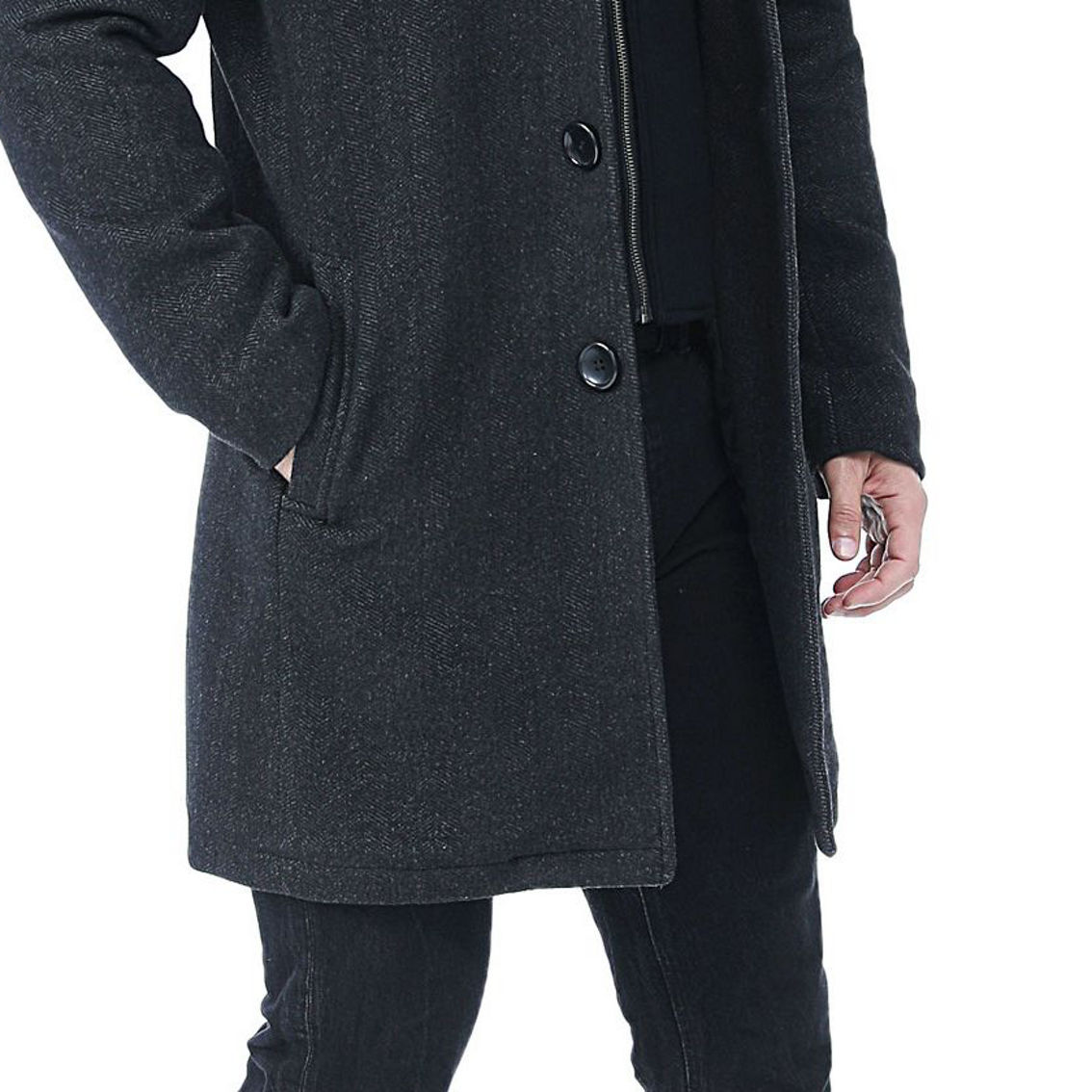 BGSD Men Leon Herringbone Wool Blend Coat with Removable Bib - Big & Tall - Image 2 of 5