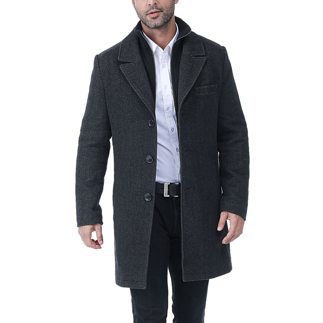 BGSD Men Leon Herringbone Wool Blend Coat with Removable Bib - Big & Tall - Image 4 of 5