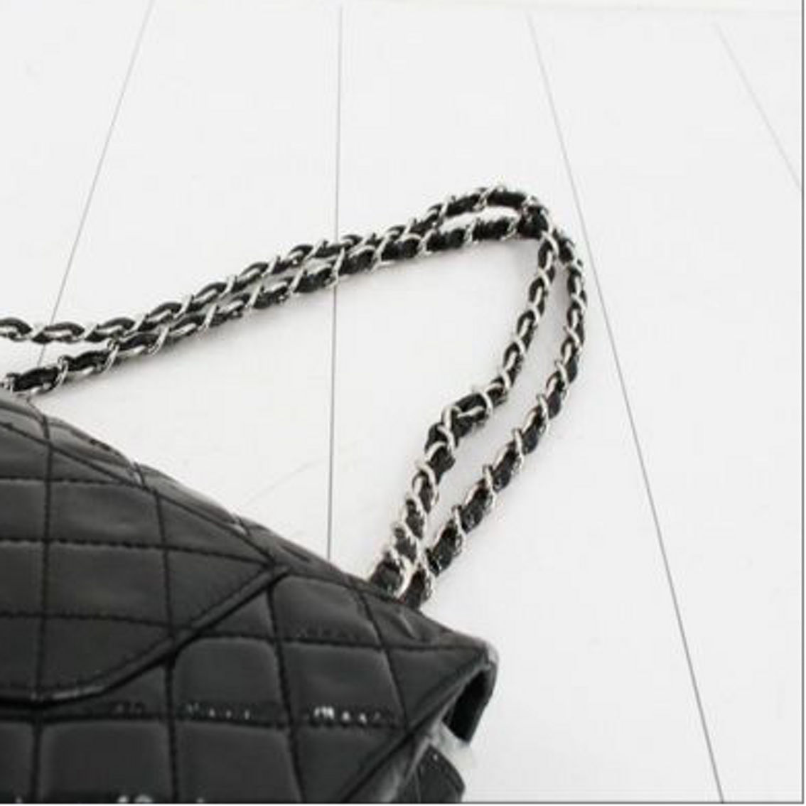 Chanel Black Patent Calf Quilted Calf Leather Medium Classic Double Flap Handbag - Image 3 of 5