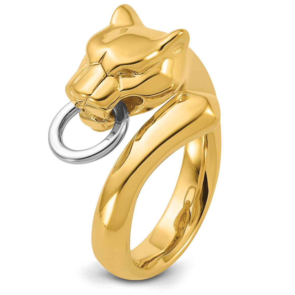 18K Two Tone Gold Italian Elegance SEMI-SOLID PANTHER HEAD WRAP-AROUND RING - Image 4 of 5