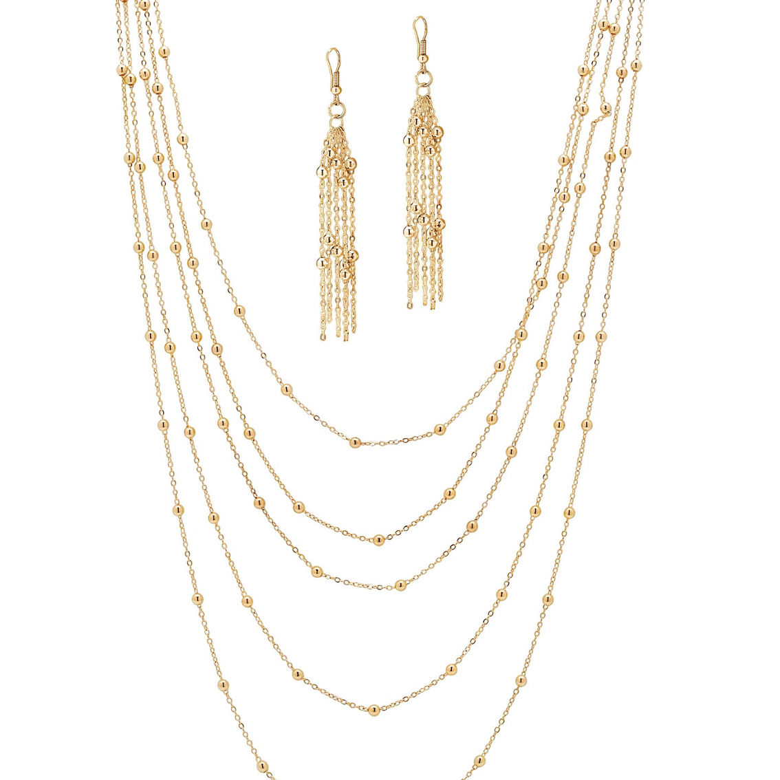 PalmBeach 2 Piece Multi-Chain Station Necklace and Drop Earrings Set Goldtone - Image 1 of 5