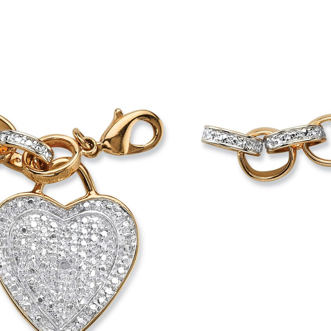 PalmBeach Diamond Accent 18k Gold-Plated Heart Charm Rolo-Link Bracelet 7.75