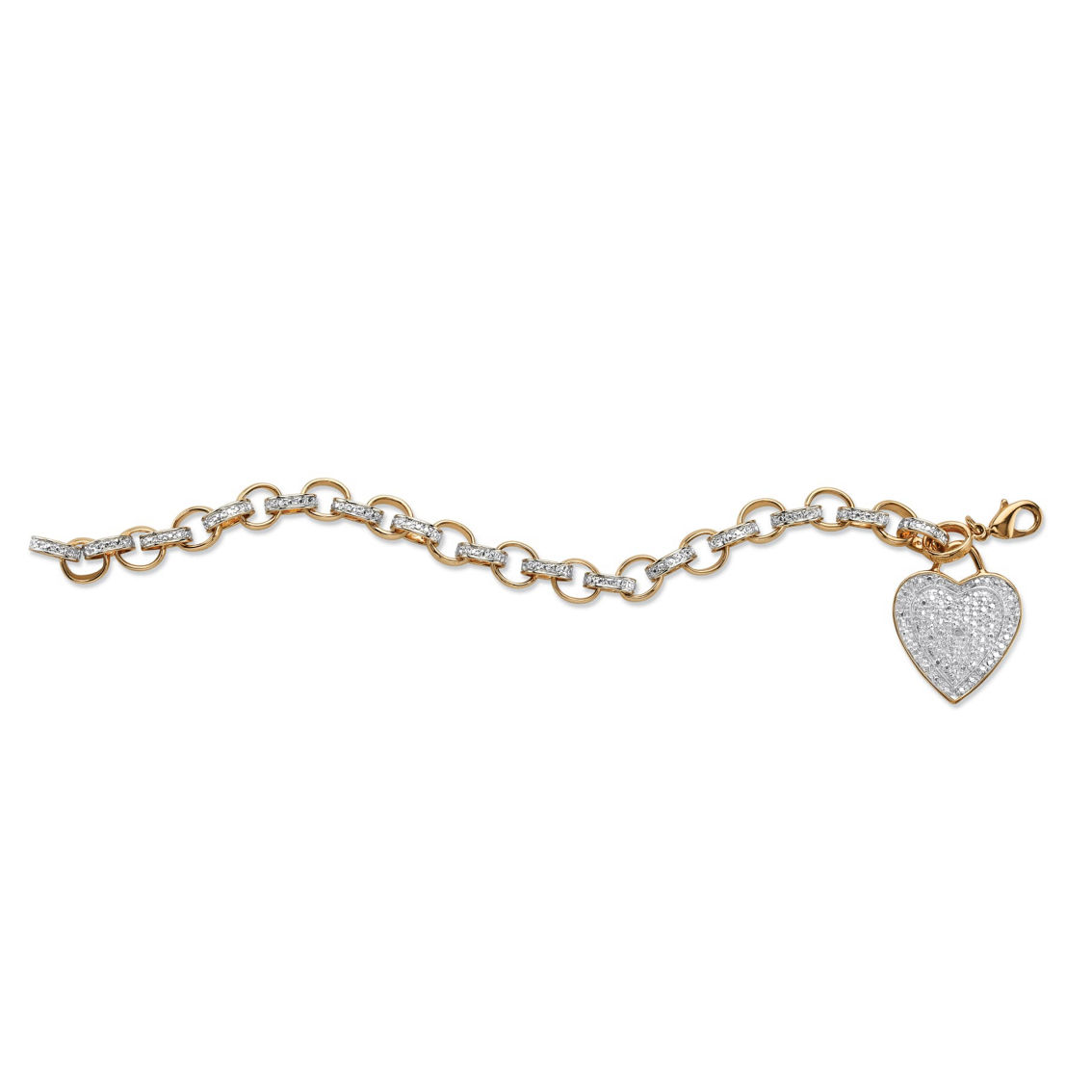 PalmBeach Diamond Accent 18k Gold-Plated Heart Charm Rolo-Link Bracelet 7.75