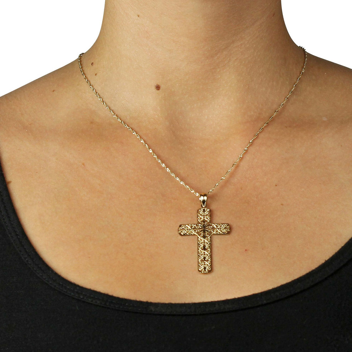 PalmBeach Unisex 10k Gold Diamond-Cut Swirl Religious Cross Pendant - Image 3 of 4