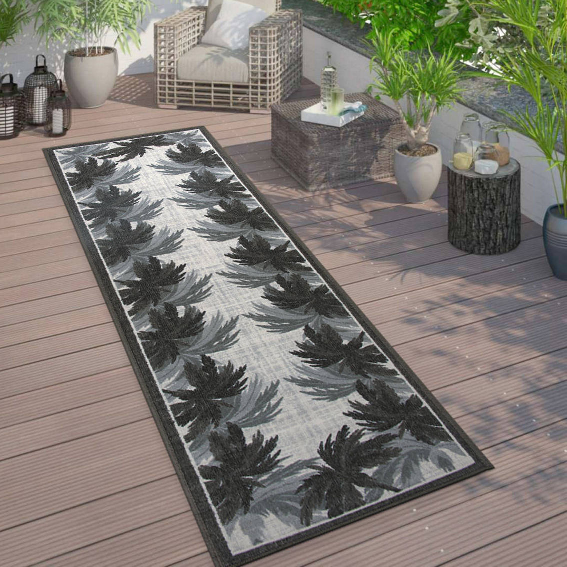 World Rug Gallery Tropical Floral Border Flatweave In/Outdoor Area Rug - Image 3 of 5