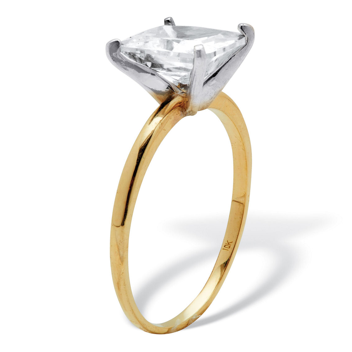 PalmBeach Emerald Cut Solitaire Cubic Zirconia 10k Yellow Gold Engagement Ring - Image 2 of 5