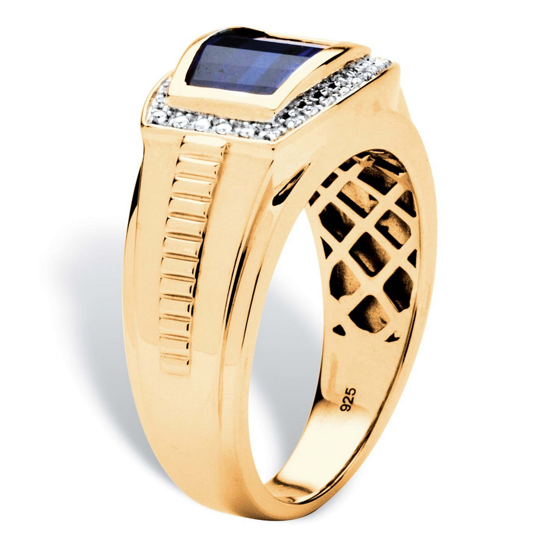 PalmBeach Men's 18k Gold Plated Silver Created Blue and White Sapphire Ring - Image 2 of 5