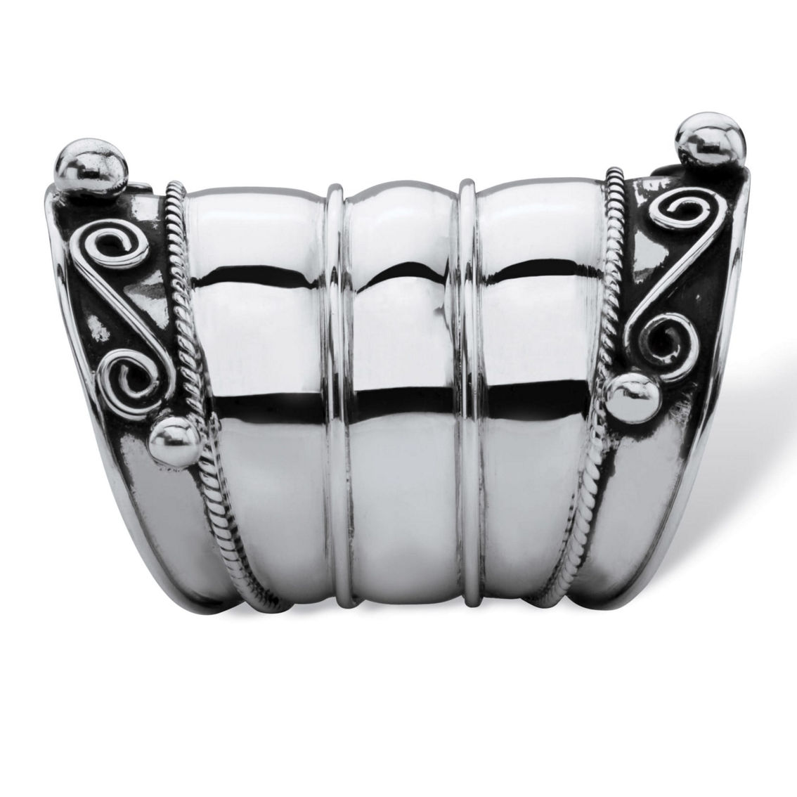 PalmBeach Bohemian Cigar Band-Style Antiqued .925 Sterling Silver Scroll Wide Ring - Image 2 of 5