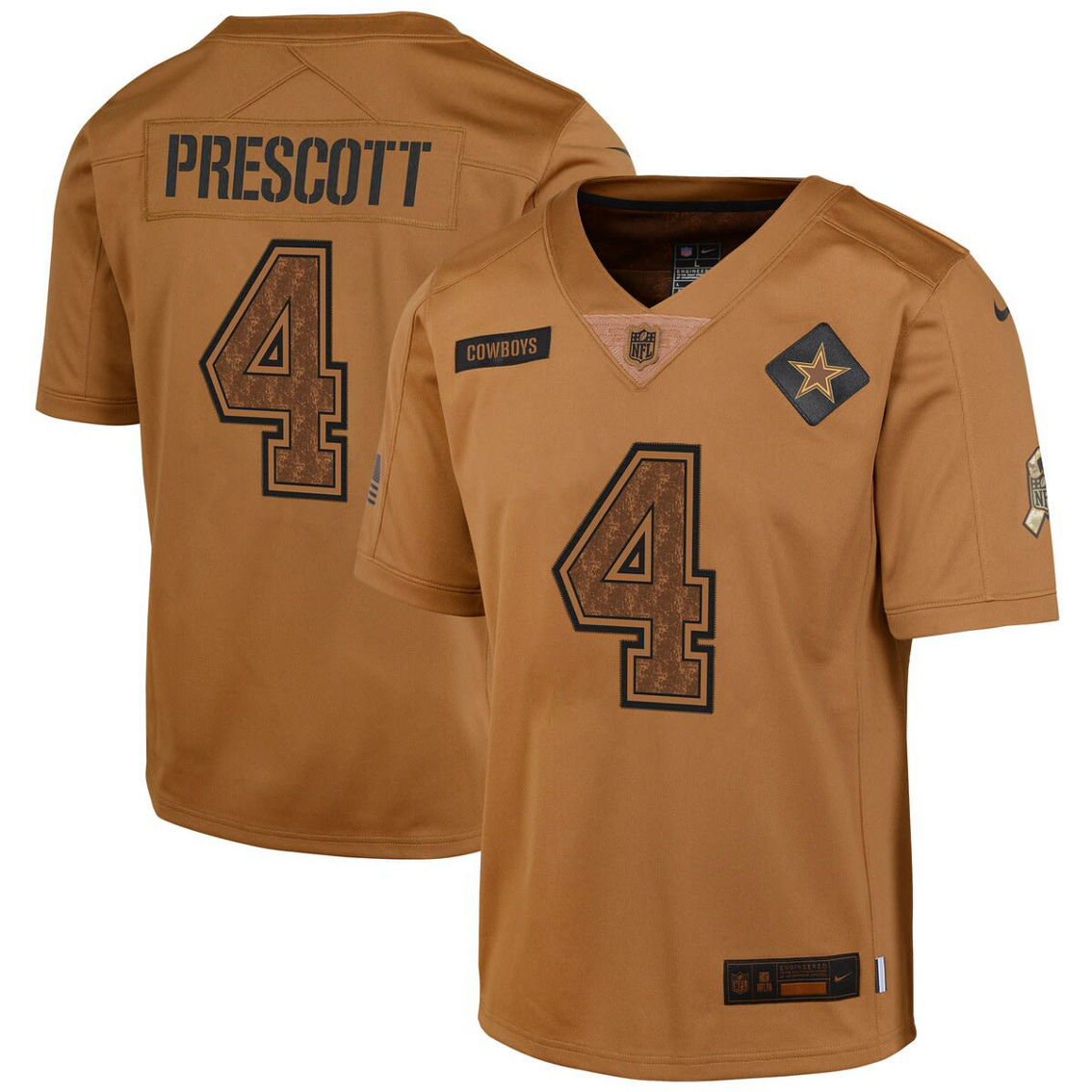 Nike Youth Dak Prescott Brown Dallas Cowboys 2023 Salute To Service Limited Jersey