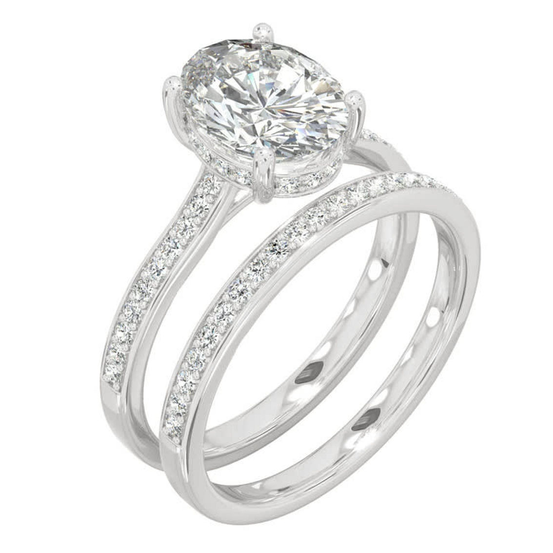 Charles & Colvard 2.55cttw Moissanite Oval Halo Bridal Set in 14k White Gold - Image 2 of 5